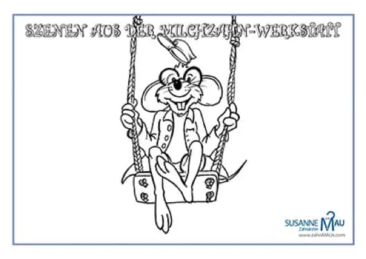 Ausmalbild: Die Zahnmaus auf der Schaukel